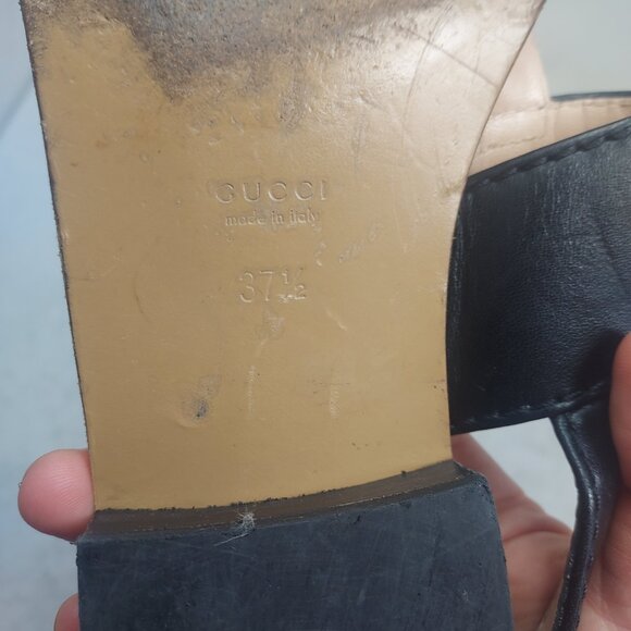 GUCCI Black Baby Horsebit Thong Flat Leather Sandal - Picture 6 of 10